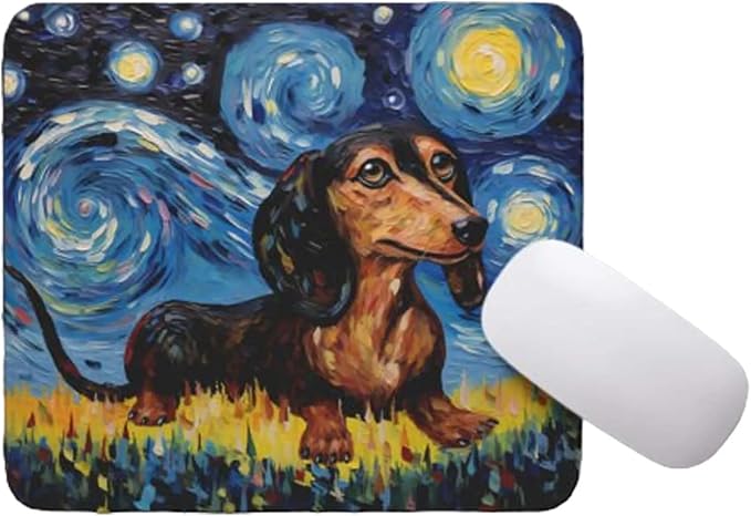 Starry Night Dog Mouse Pad for Computer Laptop Home Office Gaming Working Desk Desktop Accessories Non-Slip Rubber Mouse Pad for Dog Lovers (Dachshund)