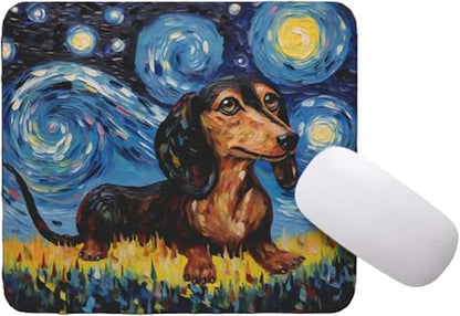 Starry Night Dog Mouse Pad for Computer Laptop Home Office Gaming Working Desk Desktop Accessories Non-Slip Rubber Mouse Pad for Dog Lovers (Dachshund)
