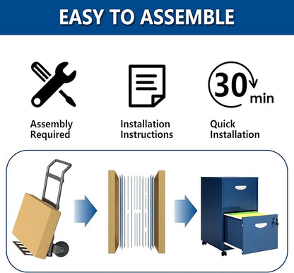 Polup 2 Drawer File Cabinet with Lock, Small Rolling Filing Cabinet for Home Office, Metal Mobile File Cabinets on Wheels, Blue Office Cabinets for Letter Size Folders - Assembly Required