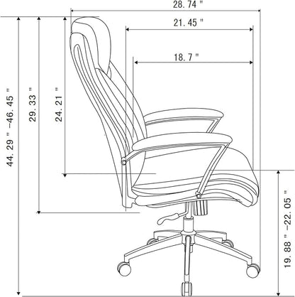 Realspace® - Chair - Modern Comfort Verismo Bonded Leather High-Back Executive Chair, Black/Chrome - 31" x 14" x 24.5"