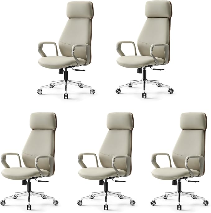 EUREKA ERGONOMIC Aric Executive Office Chair, High Back PU Leather Desk Chair with Lumbar Support, Professional Modern Home Office Chair with Large Headrest & 3-Position Recline(Pack of 5, Beige)