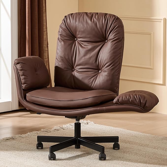 amseatec Criss Cross Office Chair with Armrests & Wheels, Recline 90/135 Lock, 400LBS Big and Tall Executive Office Chair, PU Leather Computer Desk Chair for Home & ADHD（Brown）