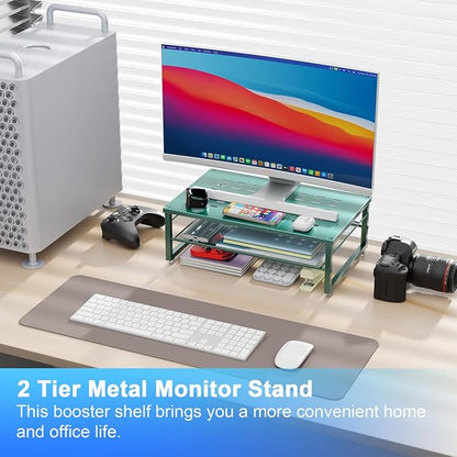 gianotter 2-Tier Metal Monitor Stand Riser, Desk Organizer for Monitor, Office Desk Storage Organizer for Office Supplies (Dark Green)