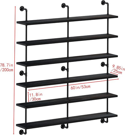 HDDFER Floating Shelves for Wall Living Room Shelves Bookshelf Industrial Pipe Shelving Shelf Real Wood Planks 60 inch Rustic Wall Shelves Hanging Bookshelves Farmhouse Kitchen Bar Shelving