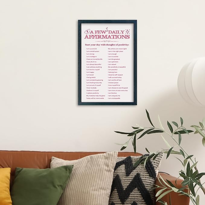 YWJKWLGS Daily Affirmations Wall Art, 11x16 Framed, Pink Positive Decor Girls Room