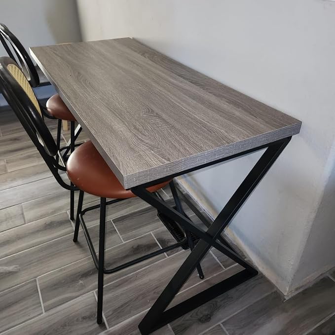 IBF Gray Computer Desk, Industrial 60” Work Desk for Writing Study, Simple Wooden Metal Executive Home Office Desk, Modern Pc Gaming Laptop Workstation Computer Table in Bedroom, Light Grey Oak
