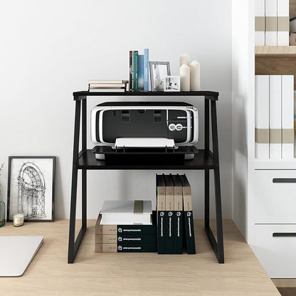 PUNCIA 3 Tier Wood Desktop Printer Stand Large Capacity Storage Rack | Black Heavy Duty Shelf Fits Laser Printers Copiers Fax Machines Books Organizer for Home Office Dorm Room