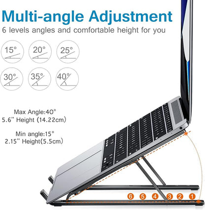ivoler Laptop Stand, Laptop Holder Riser Computer Tablet Stand, 6 Angles Adjustable Aluminum Ergonomic Foldable Portable Desktop Holder Compatible with 10-15.6” MacBook,iPad, HP, Dell, Lenovo Black