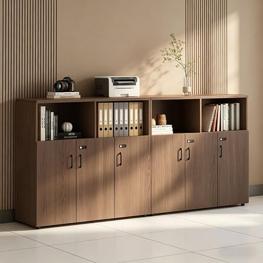 File Cabinet with Password Lock, Wood Lateral Filing Cabinet for Letter/A4 Files, 3 Drawer with Door, Printer Stand with Open Shelves for Home Office