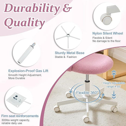 VINGLI Candy Chair Armless Cute Desk Chair,Comfy Small Office Chair with Wheels,Vanity Chair Lumbar Support,Teddy Adjustable Rolling Swivel Computer Task Chair for Home Office,Bedroom,Lilac Purple