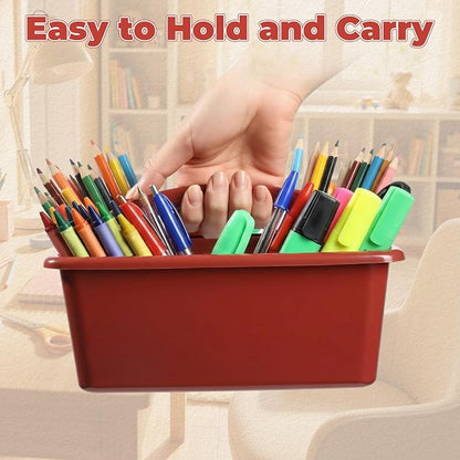 Kathfly 12 Pack Classroom Caddy Organizer with Handle, Plastic Art Craft Cleaning Caddy Bulk, Small Multipurpose Supply Organization Storage Basket for Table Desk Office Pencil Teacher (Deep Color)