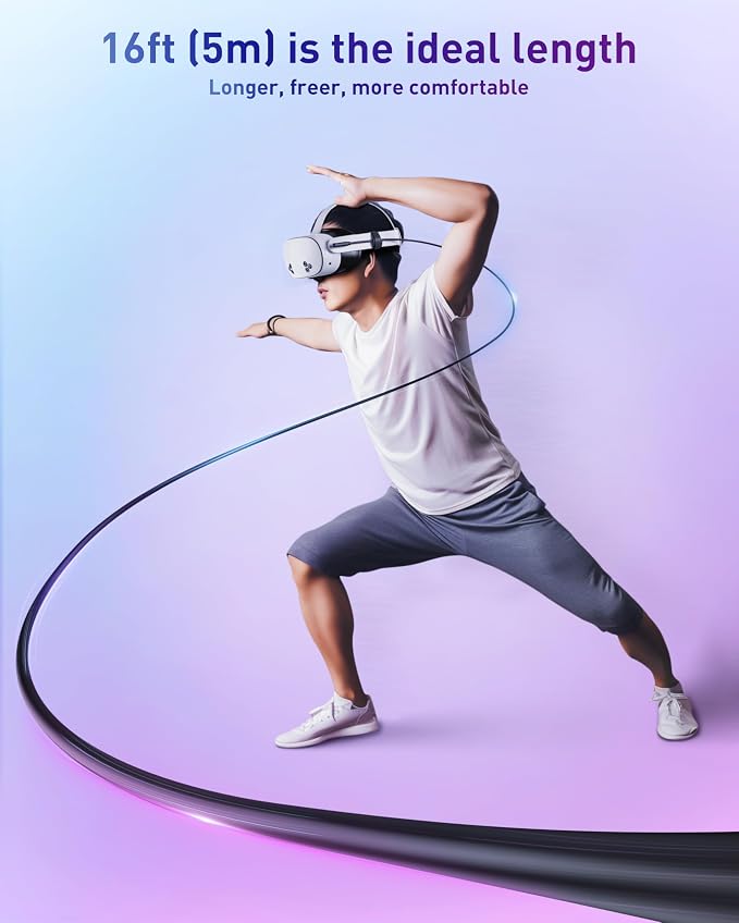 Maxonar VR Charging Link Cable 20FT (Next-Gen Chip) Compatible with Meta 3S/3/Oculus 2/Pico 4 Accessories and PC/SteamVR, Awesome Gift-5Gbps USB 3.0 to USB C Cable-Black