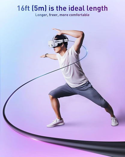 Maxonar VR Charging Link Cable 20FT (Next-Gen Chip) Compatible with Meta 3S/3/Oculus 2/Pico 4 Accessories and PC/SteamVR, Awesome Gift-5Gbps USB 3.0 to USB C Cable-Black