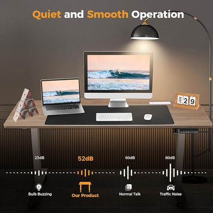 Electric Standing Desk with Power Outlets and USB-C Port, 70 x 27 Inches Adjustable Height Sit Stand Up Desk for Home Office, Adjustable Desk with Memory Preset and Wheels, Oak