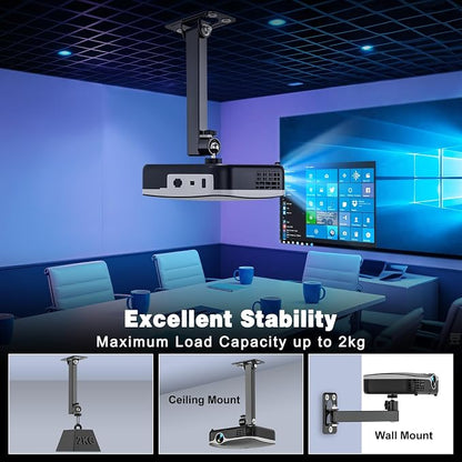 Projector Stand, Wall and Mini Ceiling Mount with 1/4-Inch Thread, 360-degree Rotation, Adjustable Tilt & Swivel, Foldable, Easy Setup Compatible with Most Projectors for Office, Home