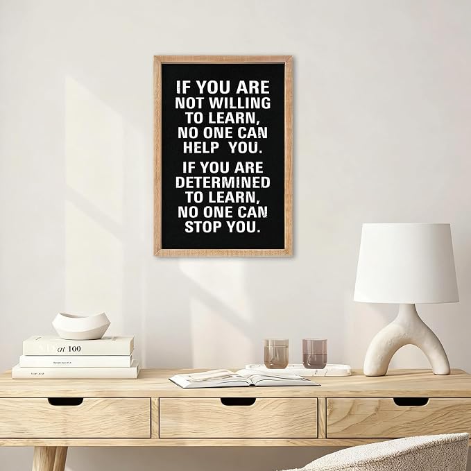 YWJKWLGS Inspirational Learn Quote Wall Art, 11x16 Framed Motivational Sign Office