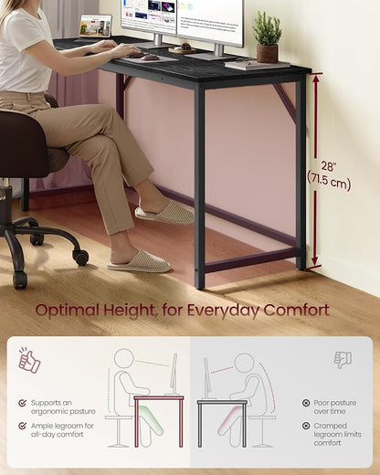 VASAGLE Computer Desk, Office Work Desk, 55.1 x 19.7 x 29.9 Inches, for Study, Bedroom, Home Office, Living Room, Ebony Black and Ink Black ULWD214B101