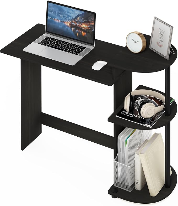 Furinno Compact 29-Inch Rustic Brown Computer Desk, Gaming Desk with Shelves, Office Desk with Book Shelf, for Home Office, Study Room, Dorm, Bedroom, Dark Espresso
