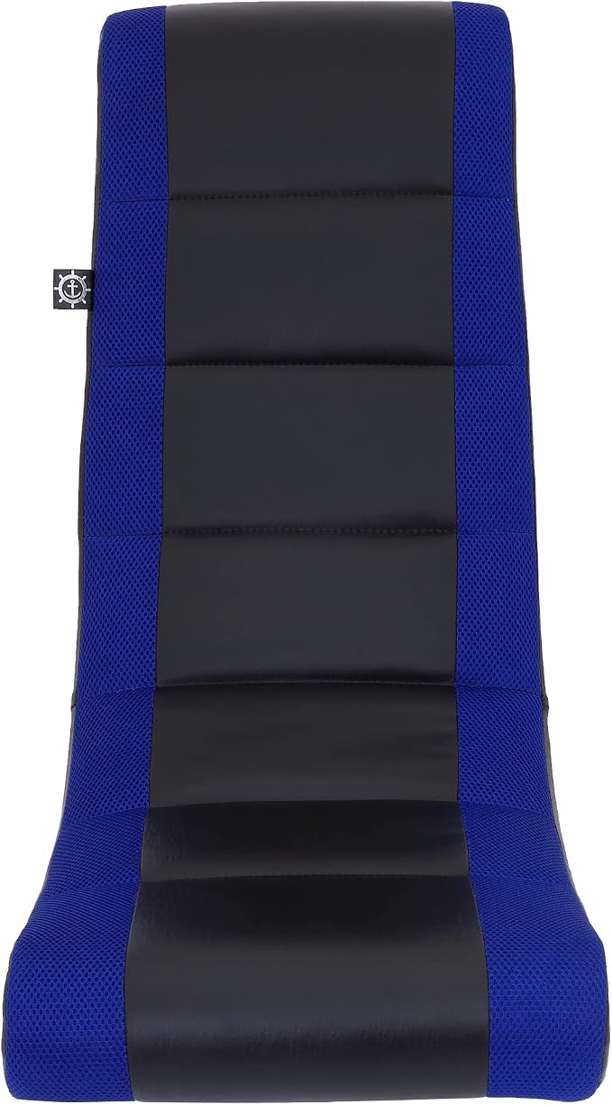 The Crew Furniture Classic Video Rocker Gaming Chair, for Kids and Teens, PU Faux Leather & Polyester Mesh, Black/Blue