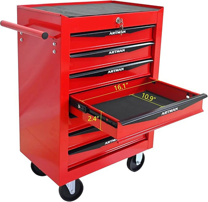 RYH 7 Drawers Rolling Tool Chest - Heavy Duty Mobile Tool Cart with Locking Wheels & Ball Bearing Drawers,30.5" H x 20.9" W x 13" D Garage Tool Storage Cabinet (Red, 7 Drawers)