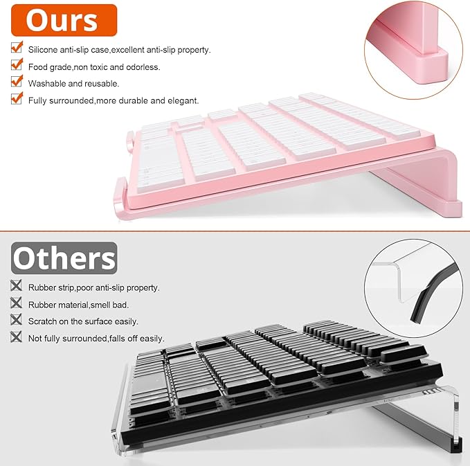 Richboom Ergonomic Computer Keyboard Stand - Acrylic Tilted Computer Keyboard Holder for Easy Typing, Keyboard Riser with Silicone Anti-Slip Case for Office Desk, Home, School, Pink
