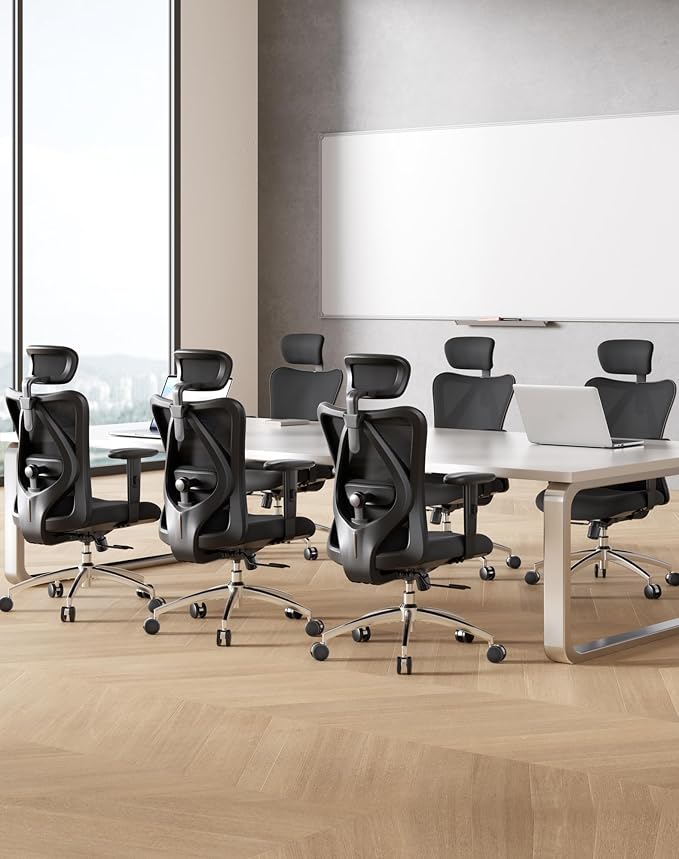 SIHOO M18 Ergonomic Office Chair, Adjustable Headrest & Lumbar Support, High Back Mesh Desk Chair, Height Adjustable Armrests, Swivel Computer Chair for Home Office, Deep Black
