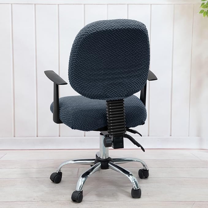 MIFXIN Stretch Computer Office Chair Covers 2 Piece Jacquard Elastic Slipcovers Furniture Protector for Rotating Computer Chairs, Only 1pcs Backrest Cover & 1pcs Seat Cover, NO Chair (Grey Blue)