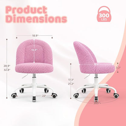 DurayLoly Vanity Chair Armless Cute Desk Chair with Wheels Soft Teddy Fleece Swivel Task Chair Adjustable Height & Silent Casters Ideal for Vanity Table, Bedroom & Dorm Lilac Purple