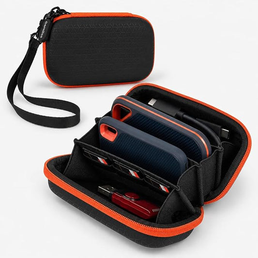 Case for SanDisk Extreme Pro/for SanDisk Portable SSD 1TB 2TB 4TB 500GB External Solid State Drive, for Samsung T7/T9, for Crucial X9/X10 Pro & SD Card Accessories (Black+Orange)