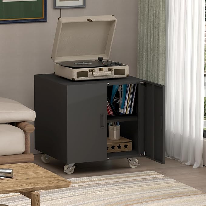 Printer Stand with Storage, Metal Printer Table for Home Office, Heavy Duty Printer Stand with Shelf, Large Table with Wheels for Printers, Mobile Cabinet for Workplace, Fits Fax, Scanner