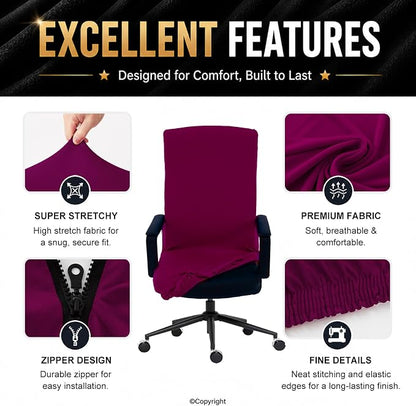 Elastic Computer Chair Cover with Durable Zipper - Protective Removable Washable Universal Office Desk Chair Seat Slip Cover - Stretchy Soft Anti-dust Desk Chair Seat Protector for Dogs, Cats, Pets