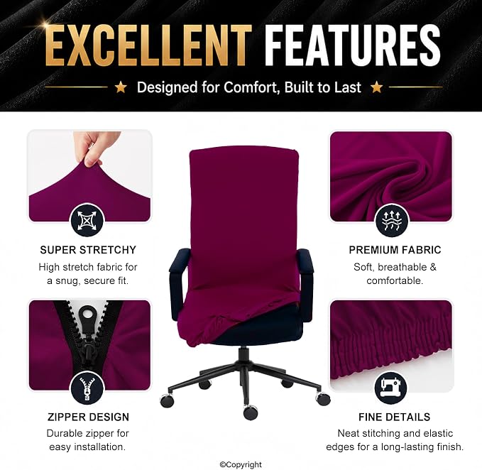 DIVA EN CAMINO DEC Stretch Office Chair Cover with Zipper, Soft Slipcover for Desk, Boss, or High Back Chair