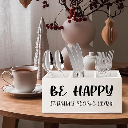 Inspirational Gifts Wooden Pen Pencil Holder for Office Desk Accessories, Motivational Gifts for Women, Be Happy It Drives People Crazy Makeup Brush Toothbrush Holder Organizer