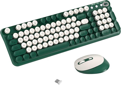 Wireless Keyboard and Mouse Combo, 2.4GHz USB Receiver, Plug and Play, Retro Full Size Typewriter Keyboard and Wireless Mouse for Computer, Laptop, Windows, Mac, and PC (Green)