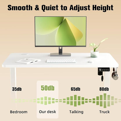 ERGOMAKER Electric Standing Desk, 39.3" x 23.6" Height Adjustable Sit Stand Desk with Splice Board for Home Office, Computer Desk Memory Preset (White Frame, White Desktop)