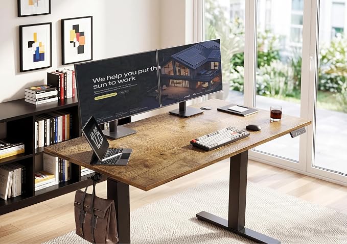 YDN Electric Standing Desk Adjustable Height, 40 x 24 Inches Sit Stand up Desk with Memory Presets & Cable Management, Home Office Desk for Office & Computer Workstation, Black Frame/Rustic Brown Top