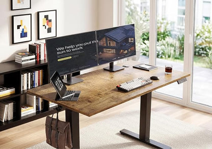 YDN Electric Standing Desk Adjustable Height, 40 x 24 Inches Sit Stand up Desk with Memory Presets & Cable Management, Home Office Desk for Office & Computer Workstation, Black Frame/Rustic Brown Top