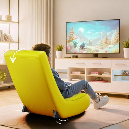 GTPLAYER Gaming Floor Rocking Chair – Rocker Floor Game Chair with Angle Limiter, Stylish Patterned Design, Comfortable Video Game Seat, Yellow Earth Pattern