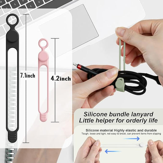 Silicone Cable Ties Cord Organizer for Cable Management, 24PCS 4.2" and 7.1" Reusable Cable Organizer Electronic Accessories for Home, Office, Kitchen, School, Travel (4 Colors)