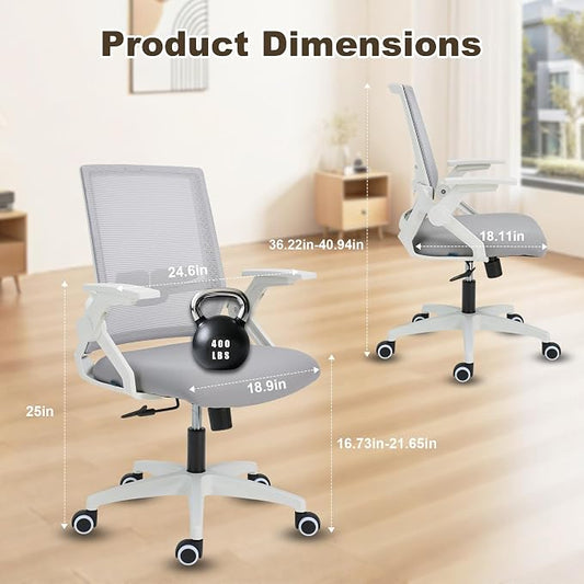 Office Chair Ergonomic Desk Chair, 400lbs Home Mesh Office Desk Chairs with Wheels, Comfortable Gaming Chair, High Back Office Copmuter Chair for Long Hours(White)