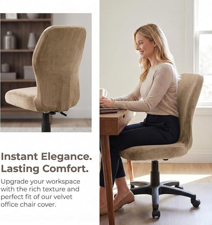 Deisy Dee Velvet Stretch Armless Office Chair Covers - Colorful Stretch Slipcover for Desk Chairs (Khaki)