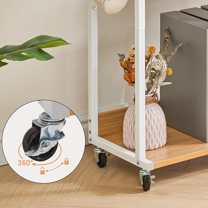 YMYNY Mobile Printer Stand, 3-Tier Printer Cart with Adjustable Storage Shelf and 6 S-Hooks, Tall Printer Table for Home Office, for Computer Tower Stand, Shredder, CPU Stand, Natural, UHPT002N