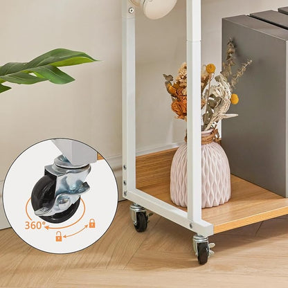 YMYNY Mobile Printer Stand, 3-Tier Printer Cart with Adjustable Storage Shelf and 6 S-Hooks, Tall Printer Table for Home Office, for Computer Tower Stand, Shredder, CPU Stand, Natural, UHPT002N
