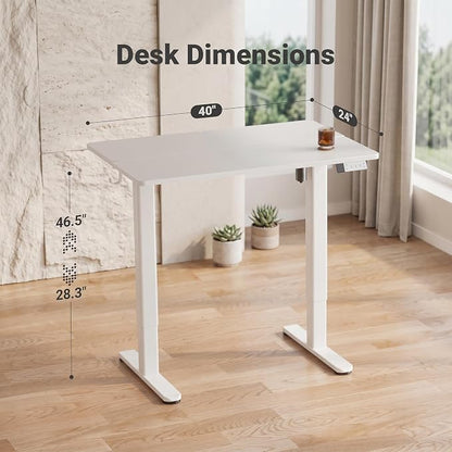 Claiks Electric Standing Desk, 40 x 24 Inch Height Adjustable Sit Stand Desk for Home Office, Computer Desk with Memory Presets, Cable Management & Headphone Hooks, 156 lbs Capacity, White