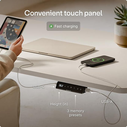 Desktronic HomeOne Standing Desk 54x28 — Ergonomic Sit Stand Home Office Desk, Made in Europe, Electric Dual Motor Height Adjustable, USB & USB-C Charging, Wobble-Free, Touchscreen, 3 Memory Presets