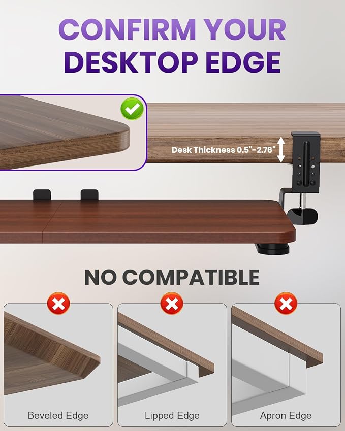 Ergonomic Keyboard Tray Under Desk, Pull Out with Adjustable C-clamp, 25.6 (31.5 Including Clamps) x 11.8 Inch Slide Out Computer Keyboard Drawer Mouse Tray for Typing, Large & Walnut