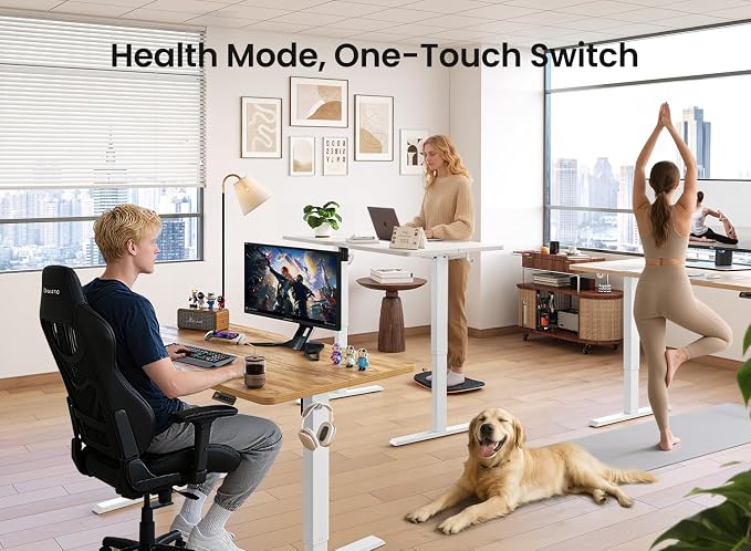 BANTI 55 × 24 Inches Standing Desk, Ergonomic, Electric Height Adjustable, Sit and Stand Up, Computer Office Desk with Splice Board, White Frame/White Top