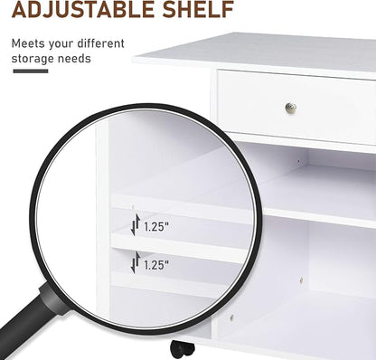 Vinsetto Mobile Printer Stand, Rolling File Cabinet Cart with Wheels, Adjustable Shelf, Drawer and CPU Stand, White