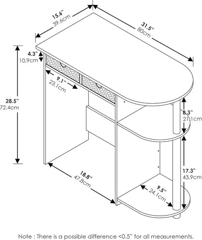 Furinno Go Green Desk, 31.5" Wide Gaming Desk with 2 Side Shelves and Storage Bins, Computer Desk, Office Desk for Home Office, Study Room, Dorm, Bedroom, Dark Walnut