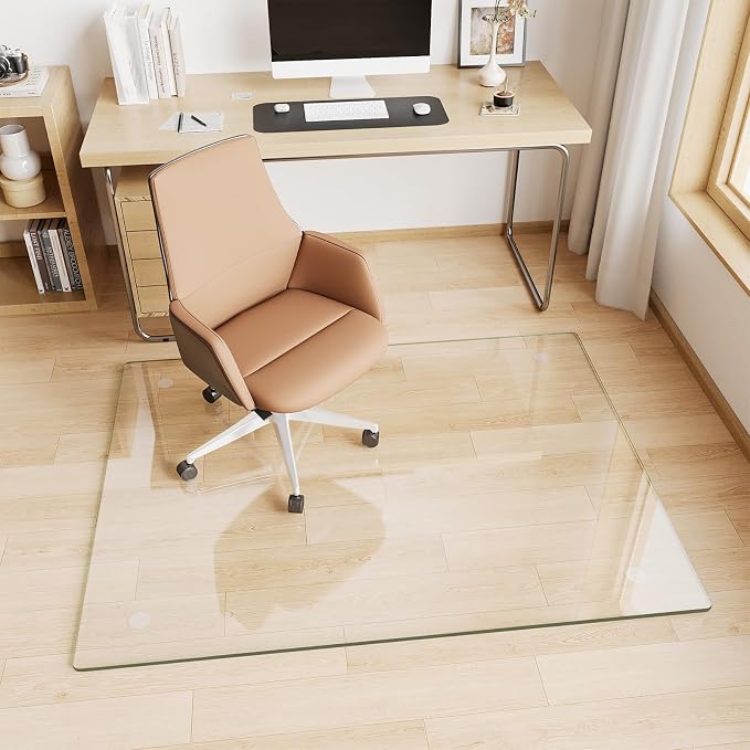 Glass Chair Mat 36" x 46" Heavy Duty Tempered Glass Office Chair Mat, Glass Floor Mat with Polished Edge and Round Corner for Smooth Glide, Carpet Hardwood Floor Protector